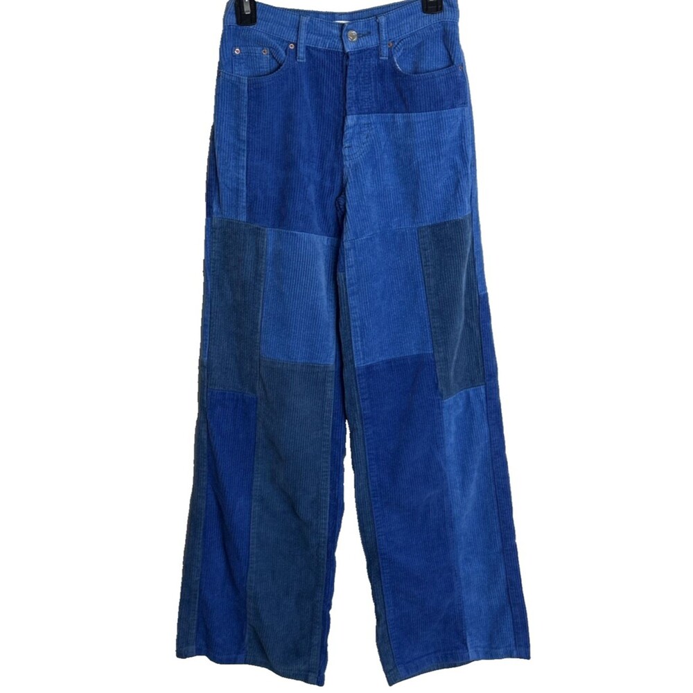 Pacsun Patchwork Corduroy Pants Baggy Wide Leg Size‎ 23 (26x31) Blue Hippie Y2K
